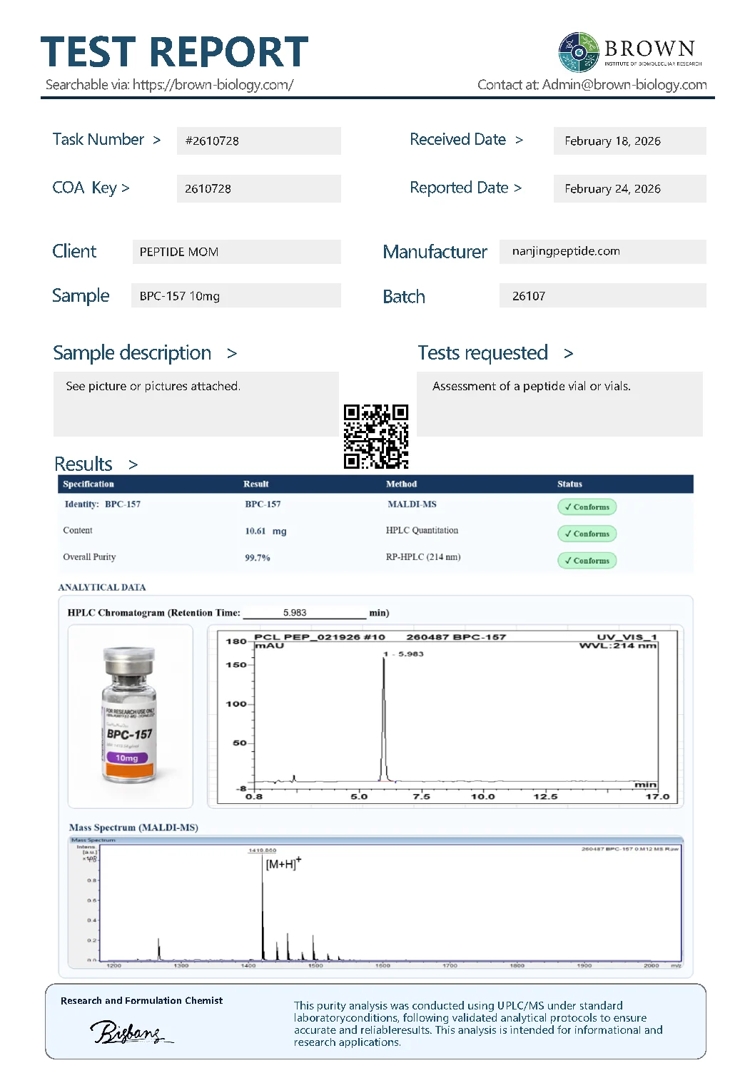 BPC-157 Certificate of Analysis