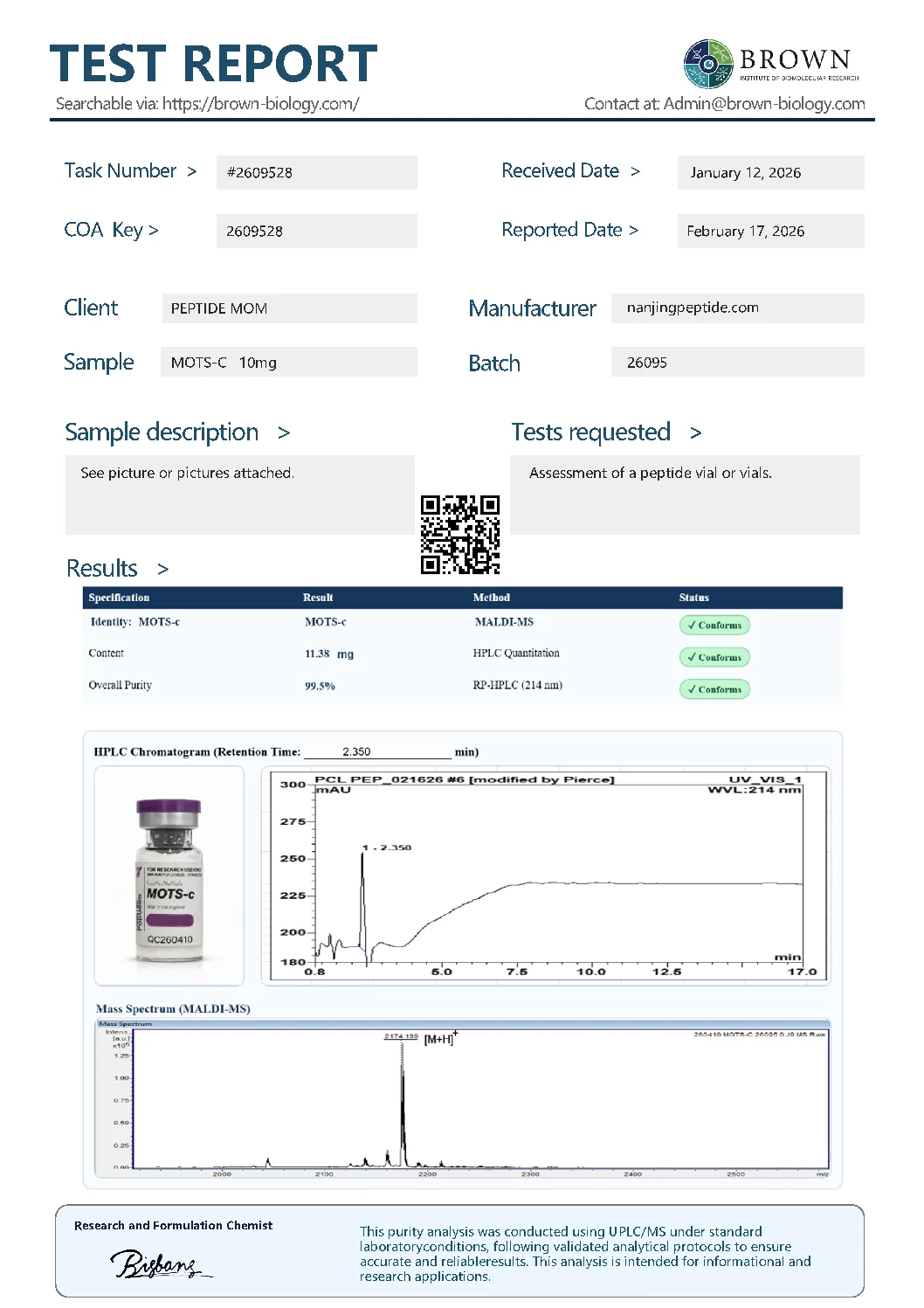MOTS-c Certificate of Analysis