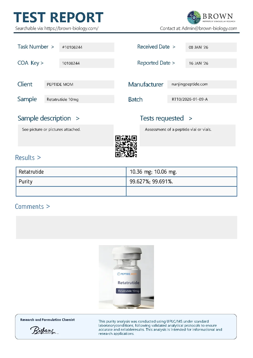 Retatrutide Certificate of Analysis