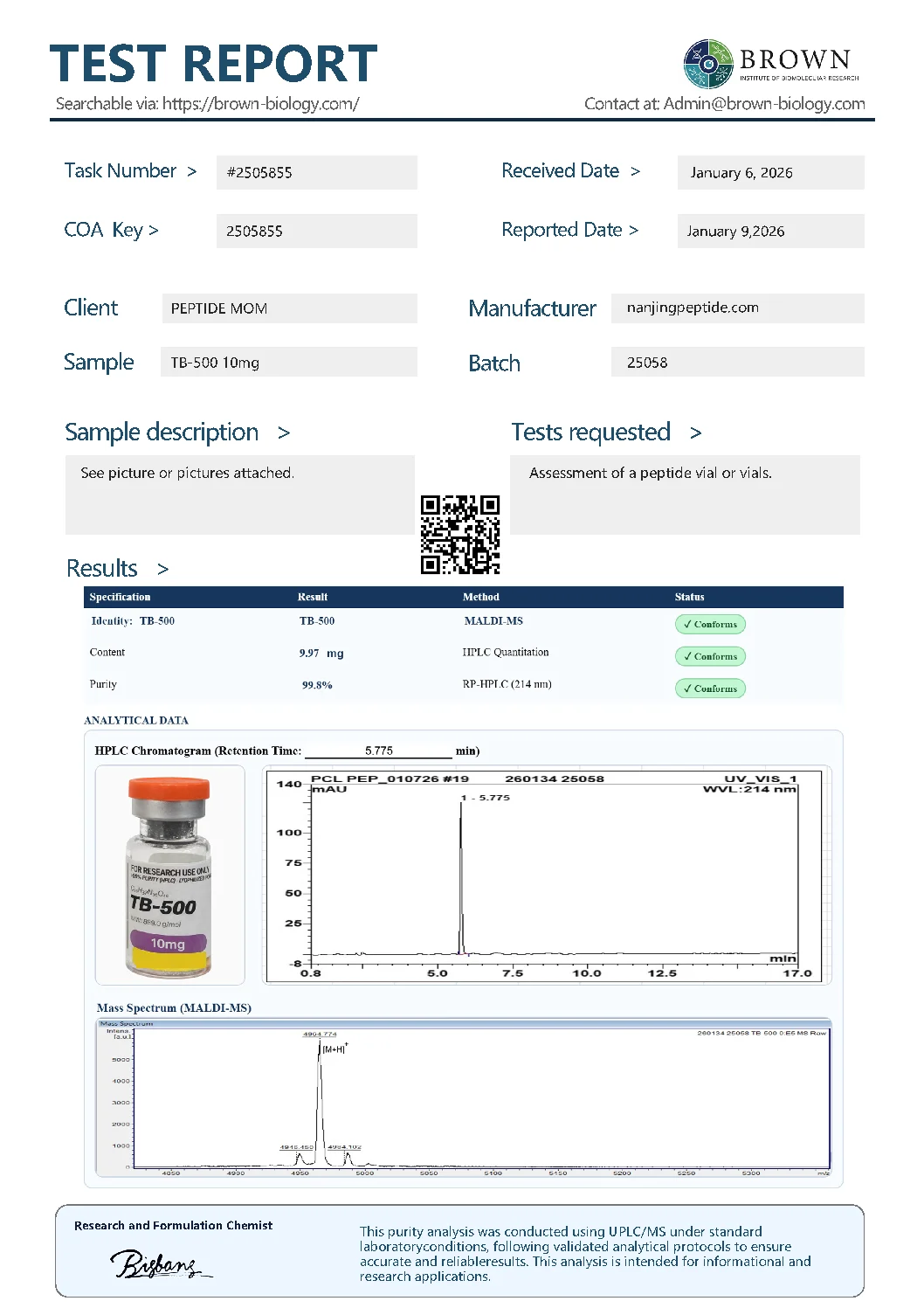TB-500 Certificate of Analysis